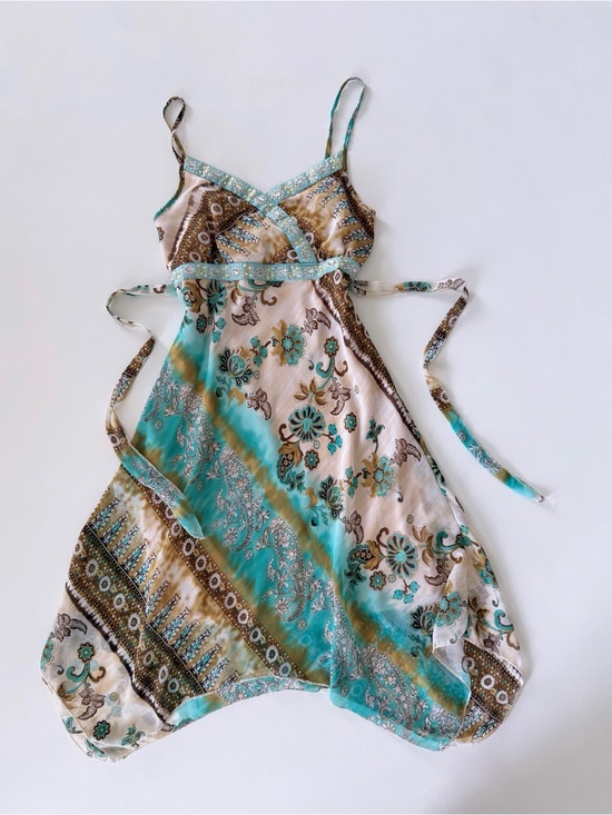 Vintage Dresses & Skirts - Vintage Y2K Limited Too Turquoise Paisley
Handkerchief Hem Dress
